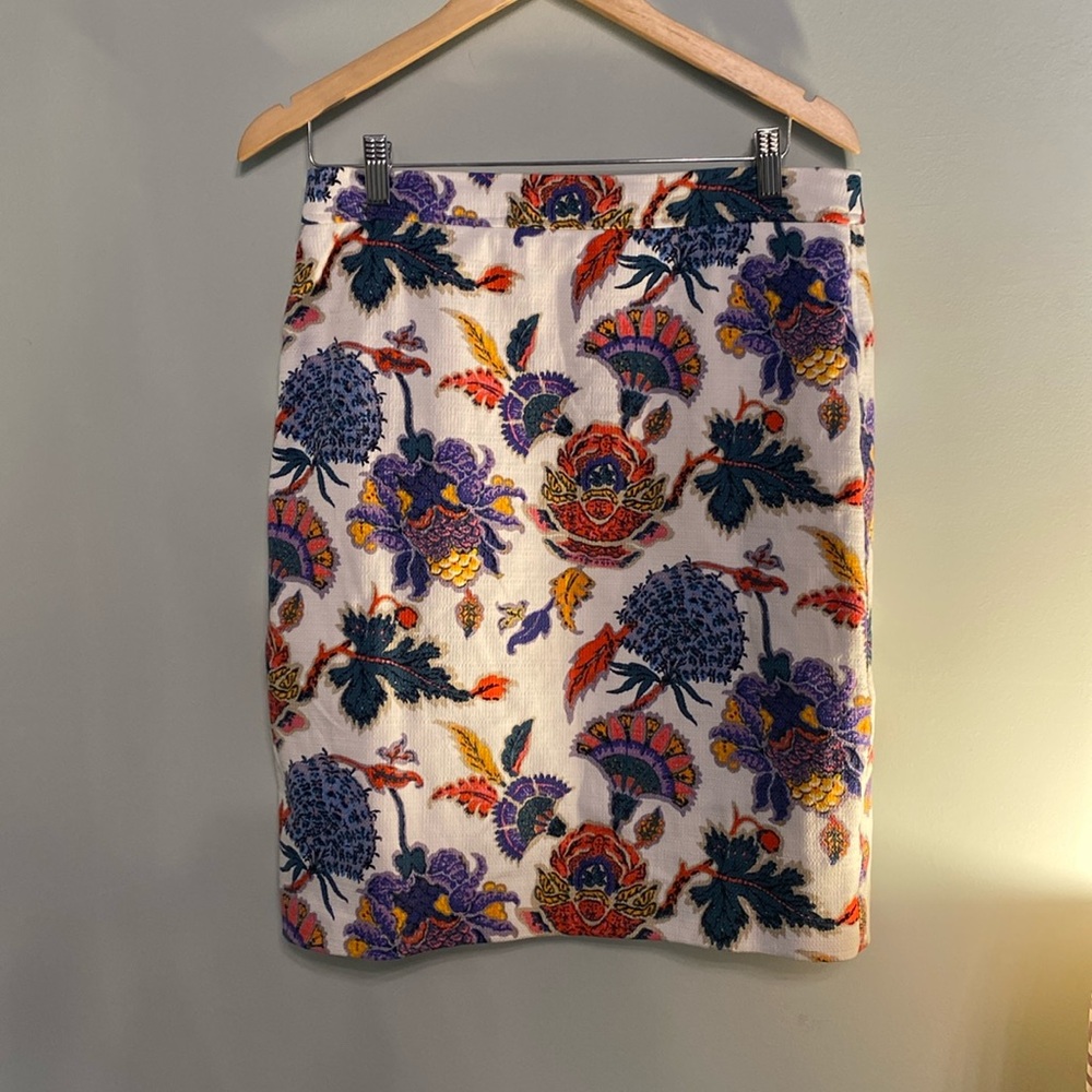 J. Crew Paisely Cotton Blend Lined Pencil Skirt Size 10